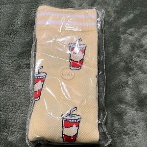 Cream Compression Socks with Drink Design size L/XL new